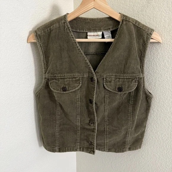 90s Y2K vintage Kathy Ireland green  Corduroy Vest size M bohemian - Picture 2 of 6